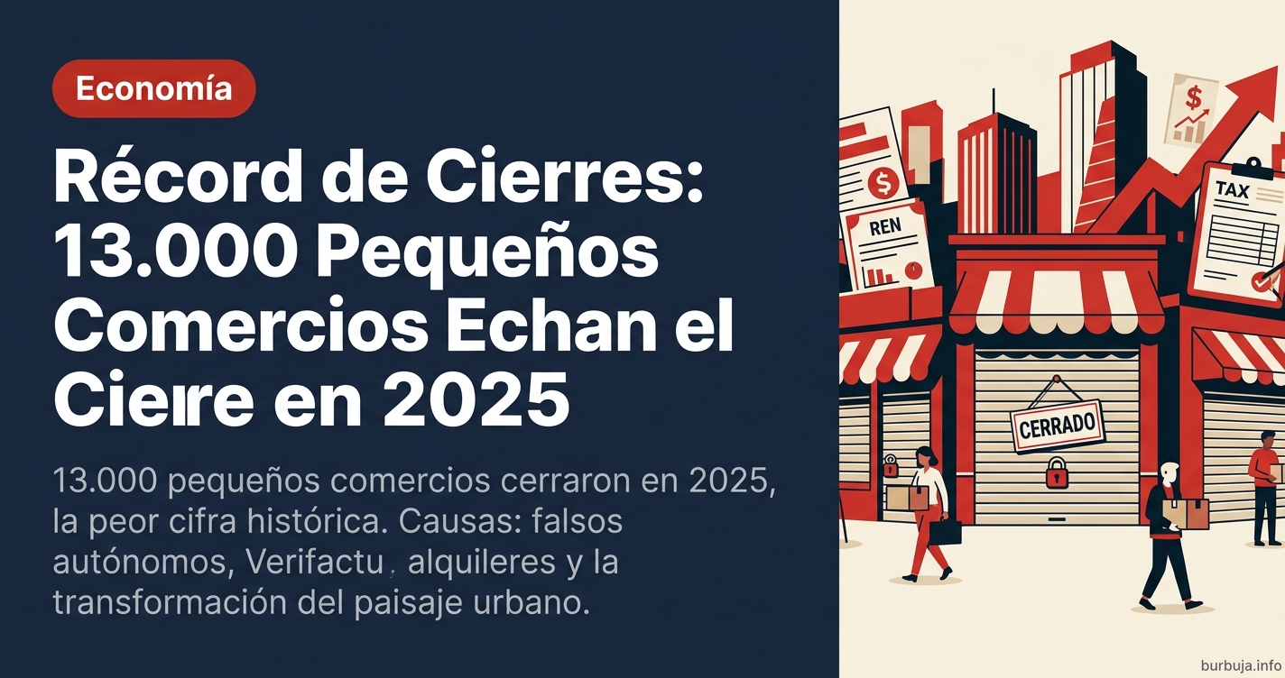 13.000 pequeños comercios cerraron en 2025, la peor cifra histórica. Causas: falsos autónomos, Verifactu, alquileres y la tra