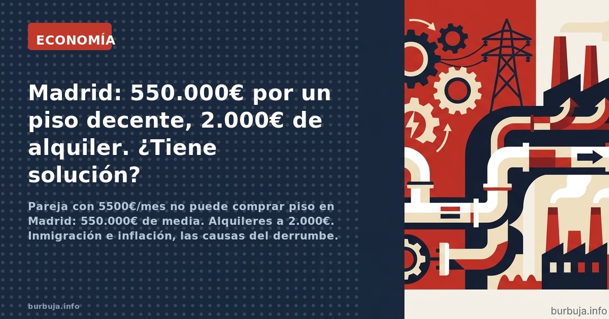Pareja con 5500€/mes no puede comprar piso en Madrid: 550.000€ de media. Alquileres a 2.000€. Inmigración e inflación, las ca
