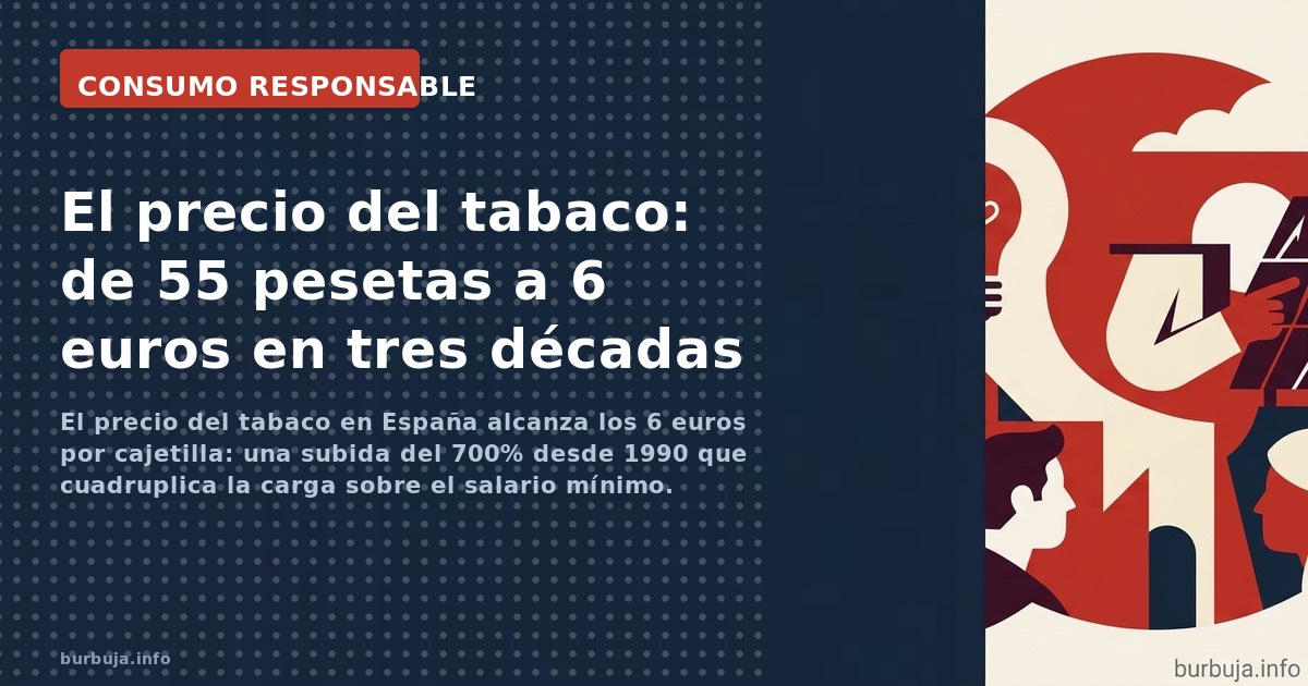 El precio del tabaco en España alcanza los 6 euros por cajetilla: una subida del 700% desde 1990 que cuadruplica la carga sob