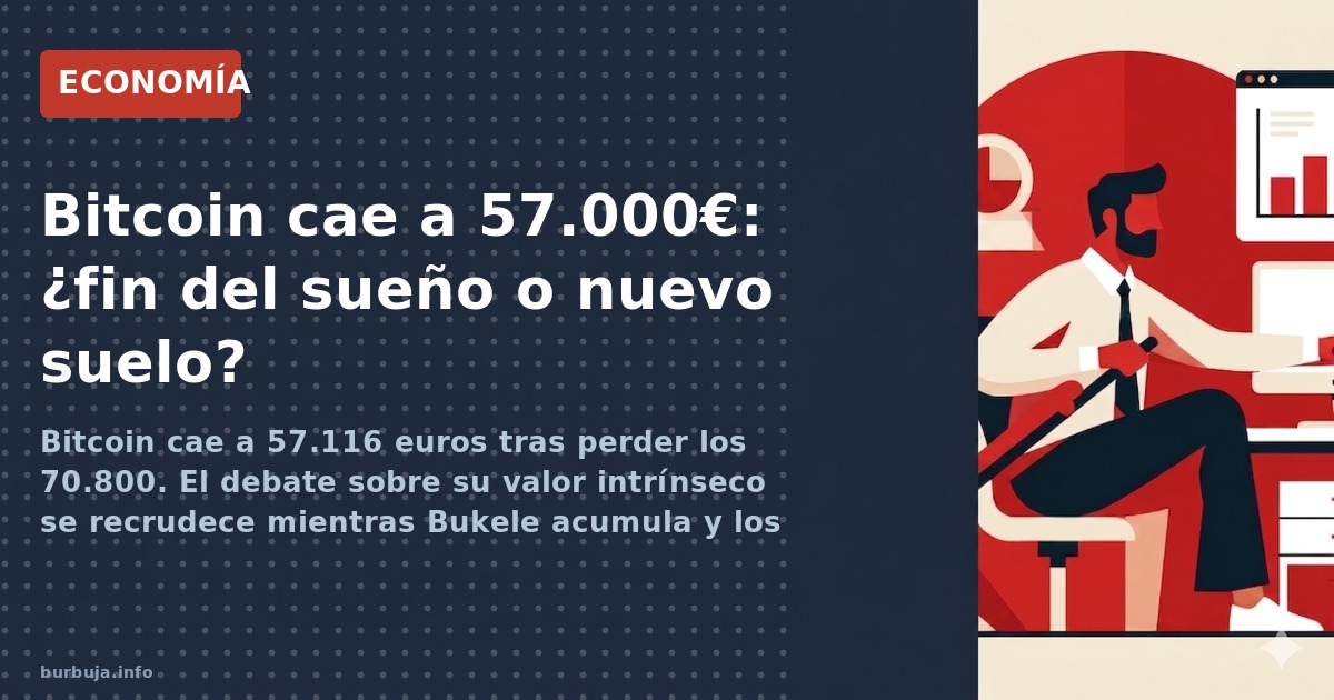 Bitcoin cae a 57.116 euros tras perder los 70.800. El debate sobre su valor intrínseco se recrudece mientras Bukele acumula y