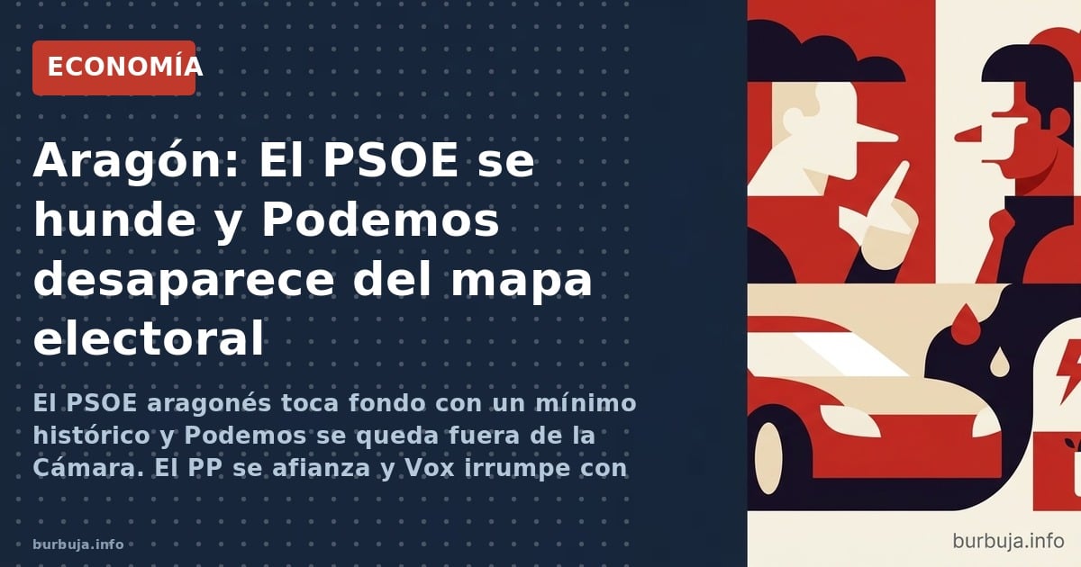 El PSOE aragonés toca fondo con un mínimo histórico y Podemos se queda fuera de la Cámara. El PP se afianza y Vox irrumpe con