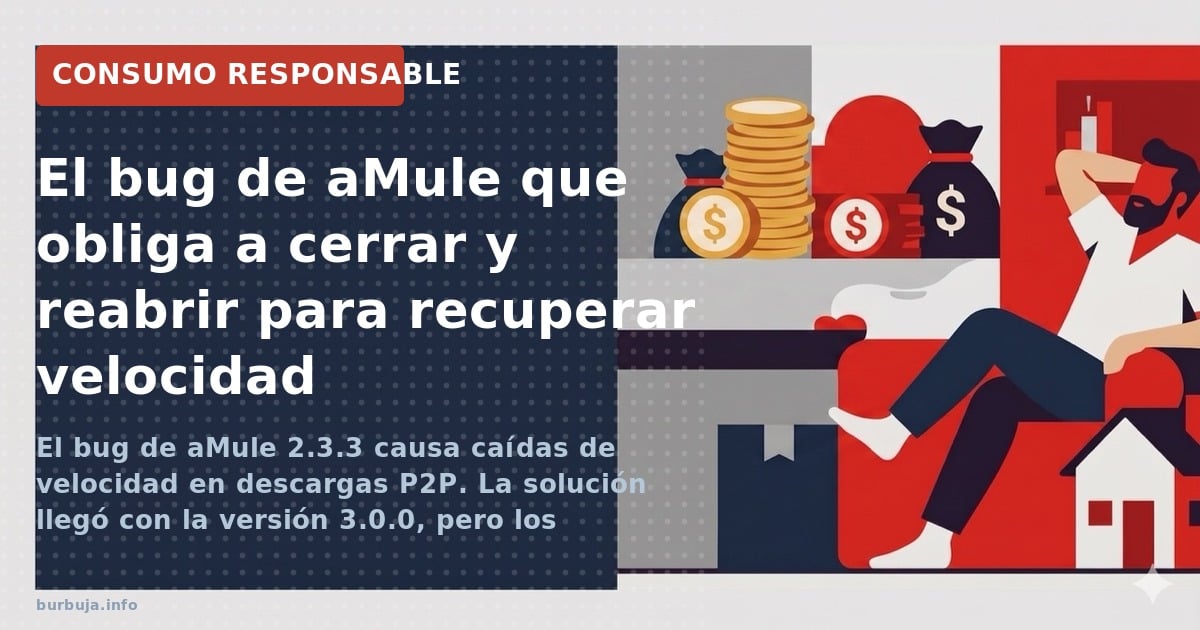 El bug de aMule 2.3.3 provocaba caídas de velocidad en descargas P2P hasta casi cero; la versión 3.0.0 lo corrigió y devolvió