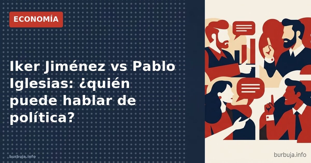 Ilustración editorial sobre Iker Jiménez: micrófono, tribuna y gráficos financieros en el debate por el periodismo