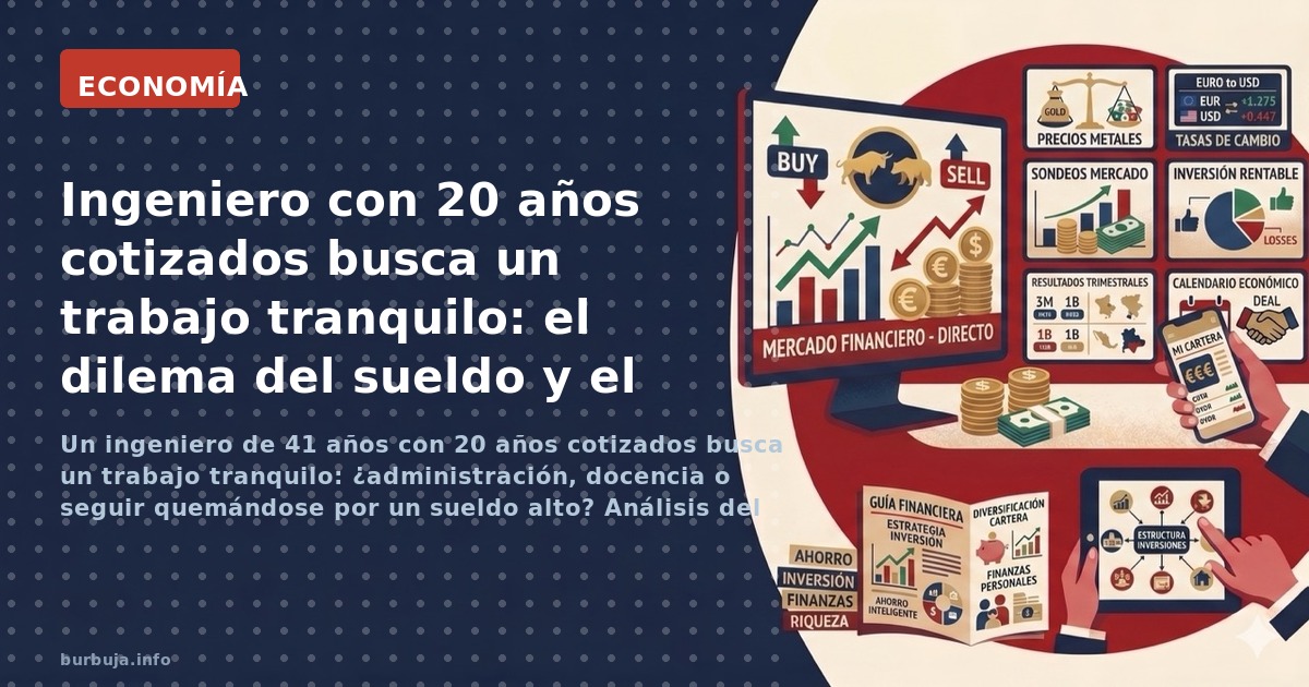 Un ingeniero de 41 años con 20 años cotizados busca un trabajo tranquilo: ¿administración, docencia o seguir quemándose por u