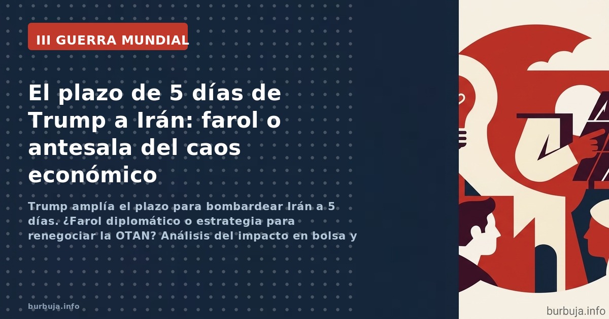 Trump amplía el plazo para bombardear Irán a 5 días. ¿Farol diplomático o estrategia para renegociar la OTAN? Análisis del im