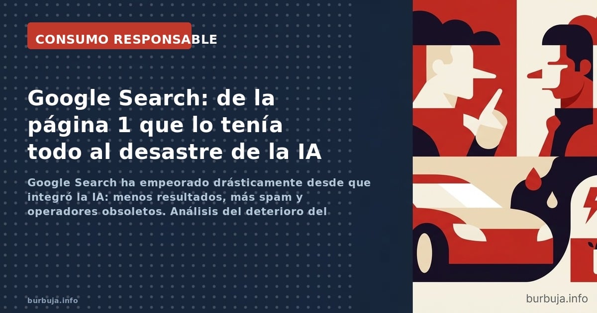 Google Search ha empeorado drásticamente desde que integró la IA: menos resultados, más spam y operadores obsoletos. Análisis