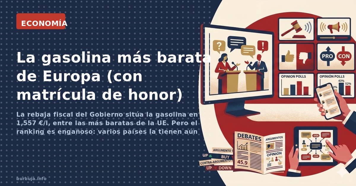 La rebaja fiscal del Gobierno sitúa la gasolina en 1,557 €/l, entre las más baratas de la UE. Pero el ranking es engañoso: va