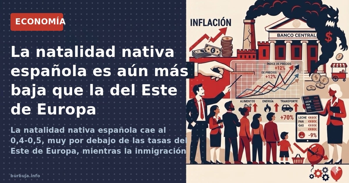 La natalidad nativa española cae al 0,4-0,5, muy por debajo de las tasas del Este de Europa, mientras la inmigración maquilla