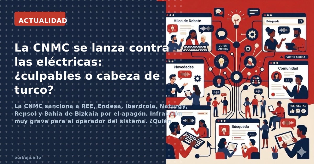 La CNMC sanciona a REE, Endesa, Iberdrola, Naturgy, Repsol y Bahía de Bizkaia por el apagón. Infracción muy grave para el ope