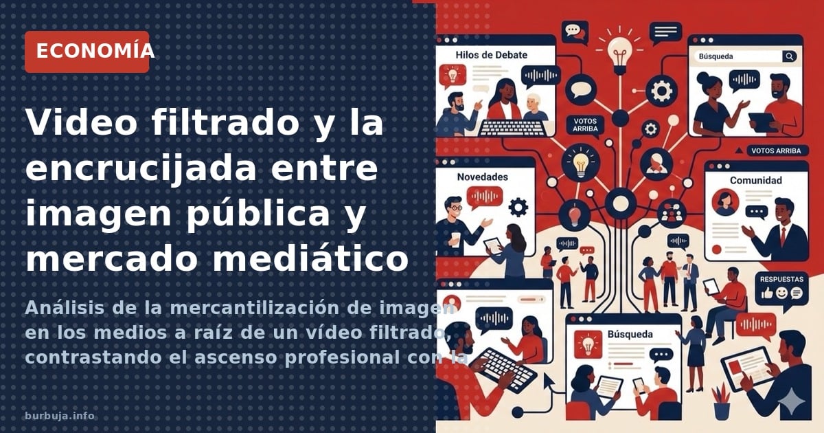Análisis de la mercantilización de imagen en los medios a raíz de un vídeo filtrado, contrastando el ascenso profesional con 