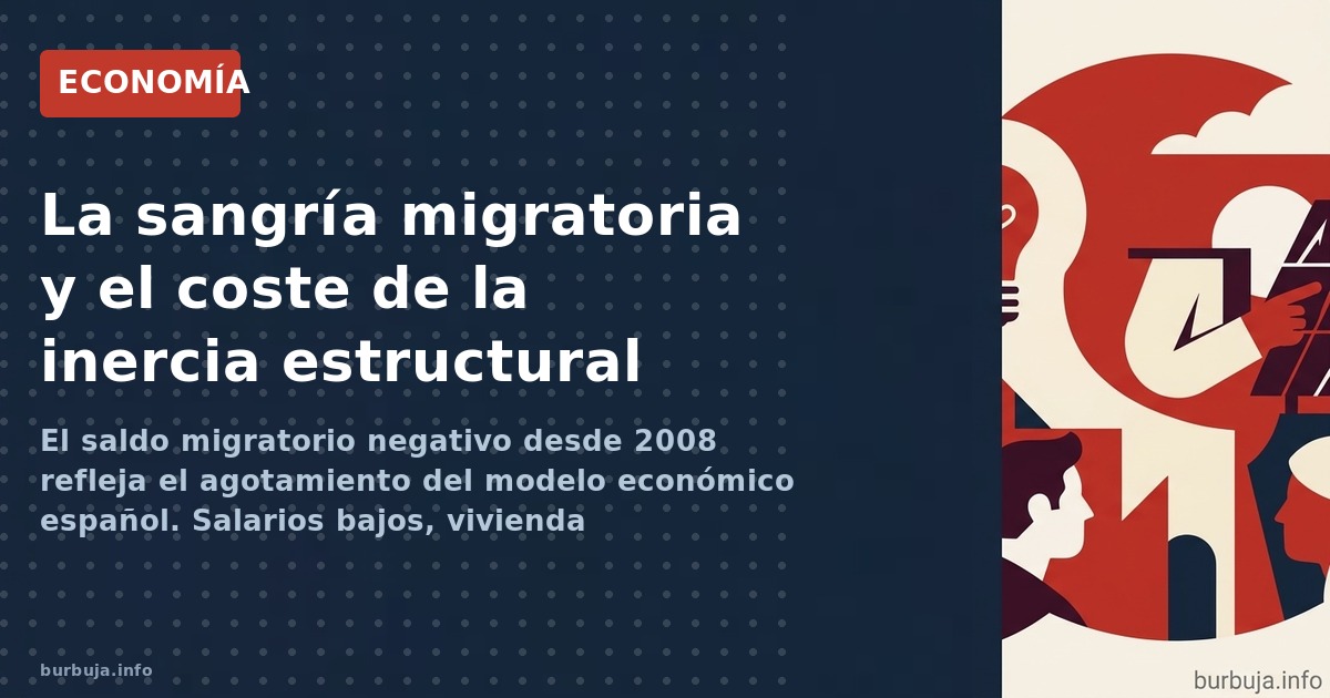 El saldo migratorio negativo desde 2008 refleja el agotamiento del modelo económico español. Salarios bajos, vivienda inacces