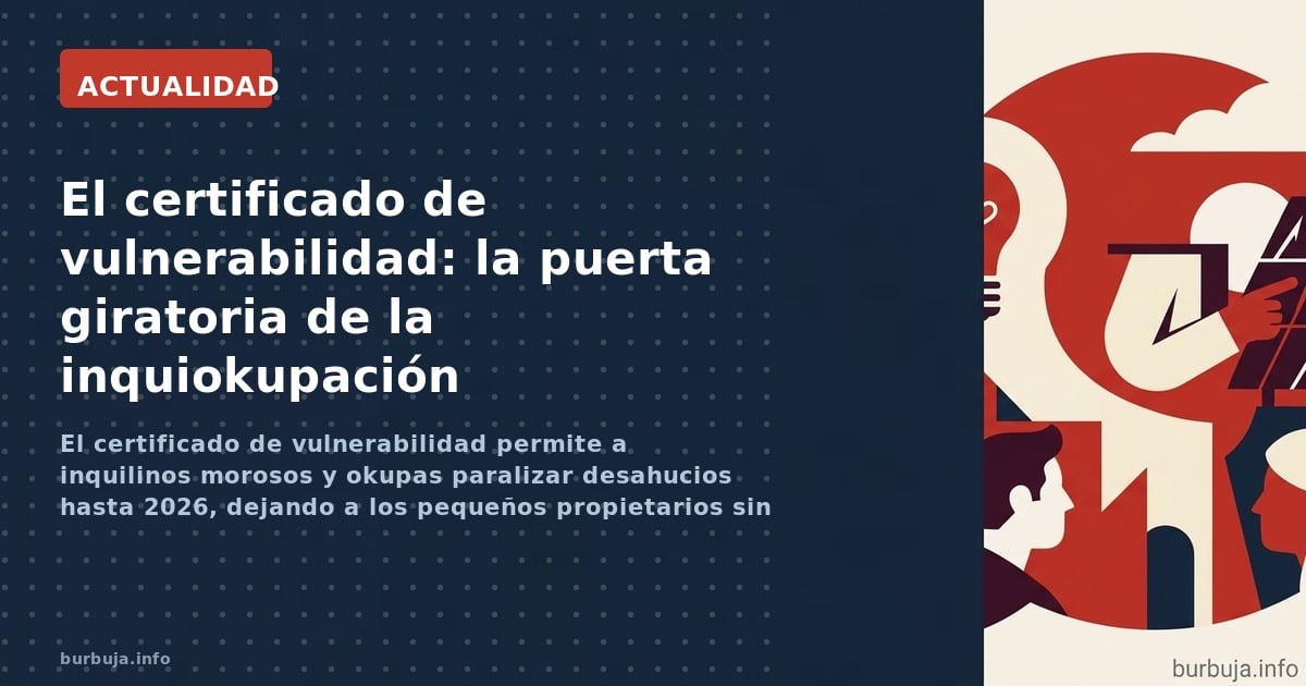 El certificado de vulnerabilidad permite a inquilinos morosos y okupas paralizar desahucios hasta 2026, dejando a los pequeño