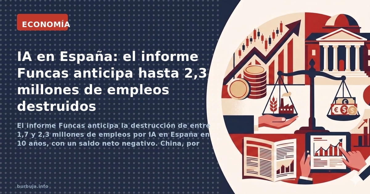 El informe Funcas anticipa la destrucción de entre 1,7 y 2,3 millones de empleos por IA en España en 10 años, con un saldo ne