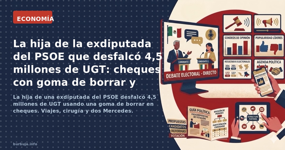 La hija de una exdiputada del PSOE desfalcó 4,5 millones de UGT usando una goma de borrar en cheques. Viajes, cirugía y dos M