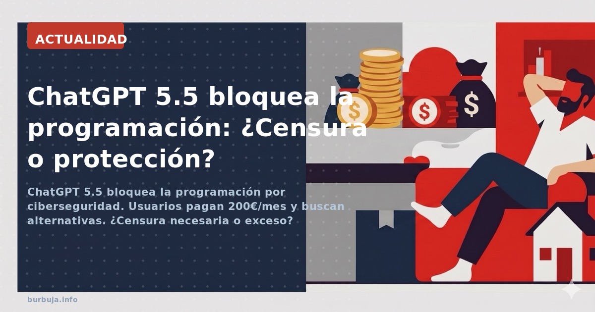 ChatGPT 5.5 bloquea la programación por ciberseguridad. Usuarios pagan 200€/mes y buscan alternativas. ¿Censura necesaria o e