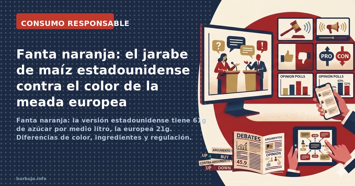 Fanta naranja: la versión estadounidense tiene 61g de azúcar por medio litro, la europea 21g. Diferencias de color, ingredien