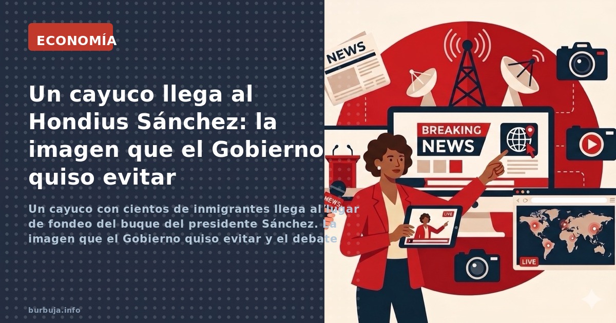 Un cayuco con cientos de inmigrantes llega al lugar de fondeo del buque del presidente Sánchez. La imagen que el Gobierno qui
