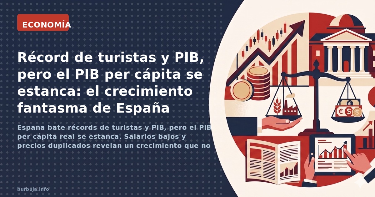 España bate récords de turistas y PIB, pero el PIB per cápita real se estanca. Salarios bajos y precios duplicados revelan un
