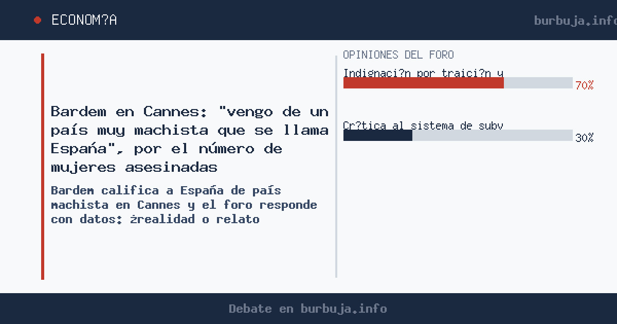 Bardem califica a España de país machista en Cannes y el foro responde con datos: ¿realidad o relato ideológico? Análisis de 