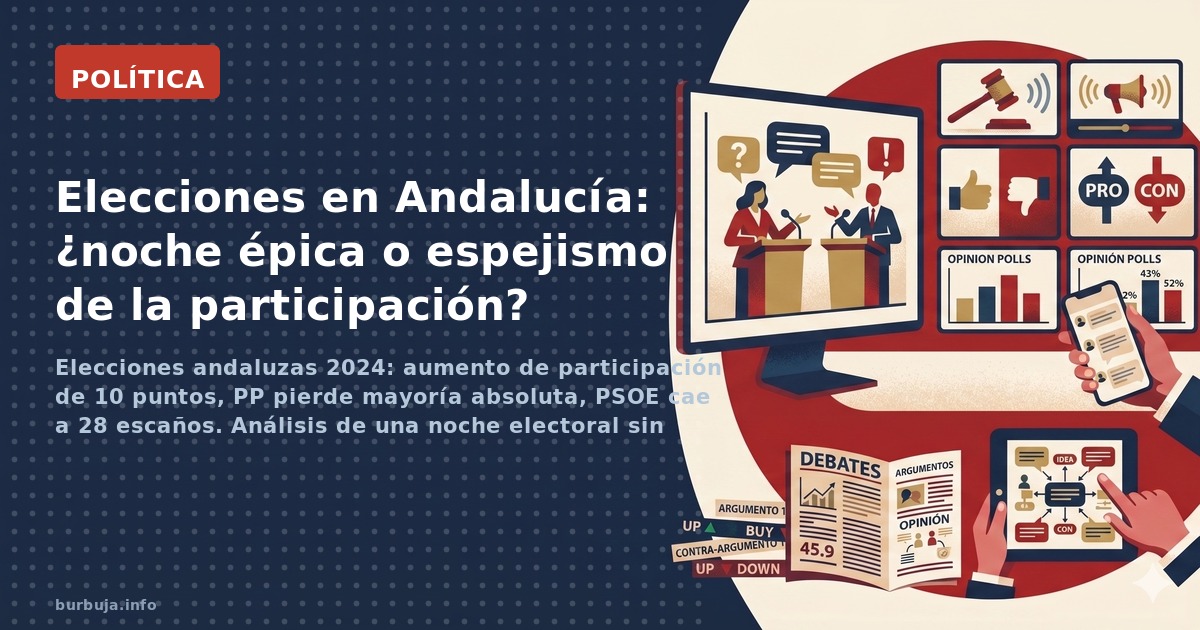 Elecciones andaluzas 2024: aumento de participación de 10 puntos, PP pierde mayoría absoluta, PSOE cae a 28 escaños. Análisis