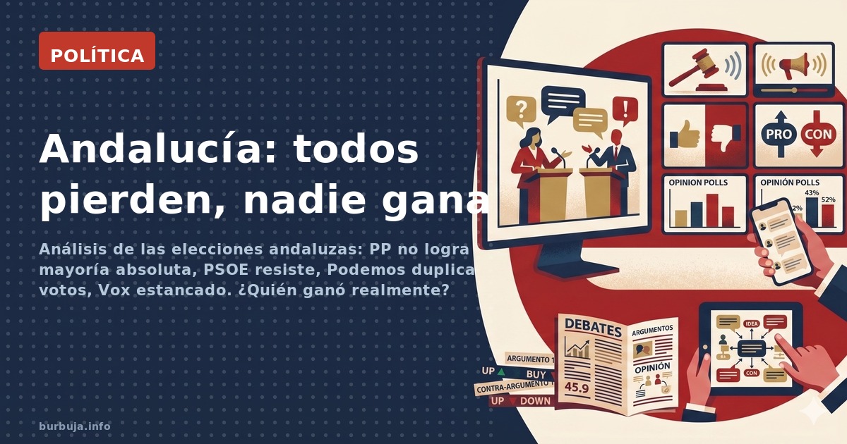 Análisis de las elecciones andaluzas: PP no logra mayoría absoluta, PSOE resiste, Podemos duplica votos, Vox estancado. ¿Quié