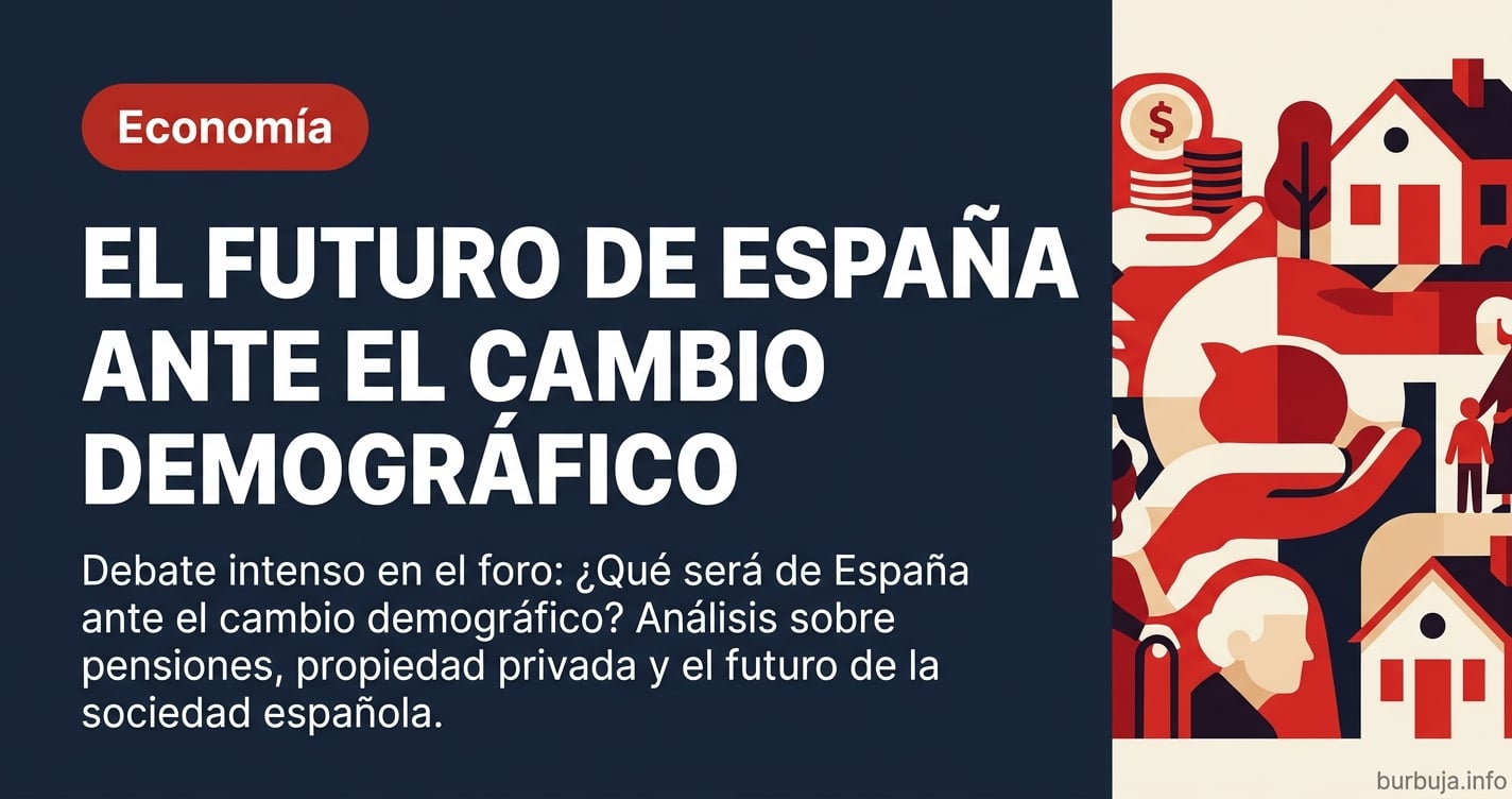 Debate en Burbuja sobre el futuro de España, la demografía y la viabilidad de la propiedad privada ante los cambios sociales.
