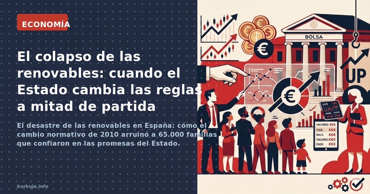 El desastre de las renovables en España: cómo el cambio normativo de 2010 arruinó a 65.000 familias que confiaron en las prom