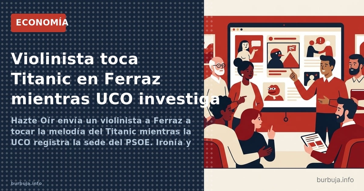 Hazte Oír envía un violinista a Ferraz a tocar la melodía del Titanic mientras la UCO registra la sede del PSOE. Ironía y crí