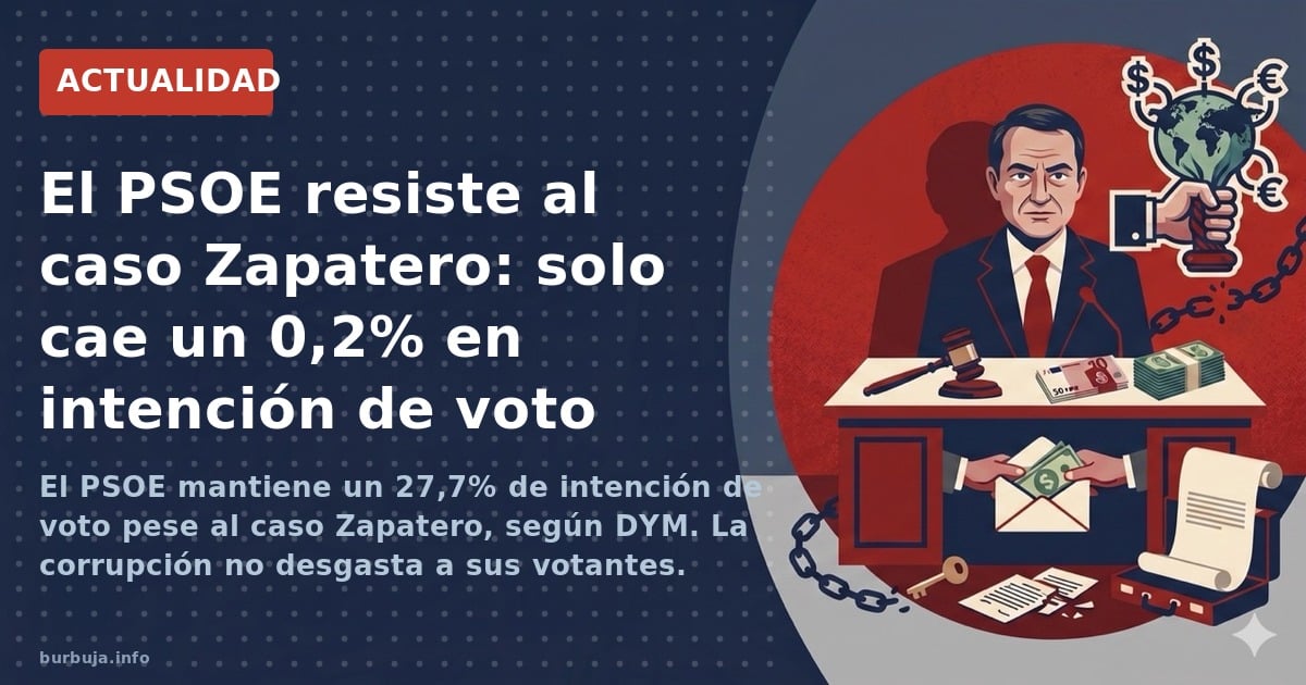 El barómetro DYM revela que la intención de voto al PSOE no se resiente pese al caso Zapatero, con PP y Vox reforzando su may