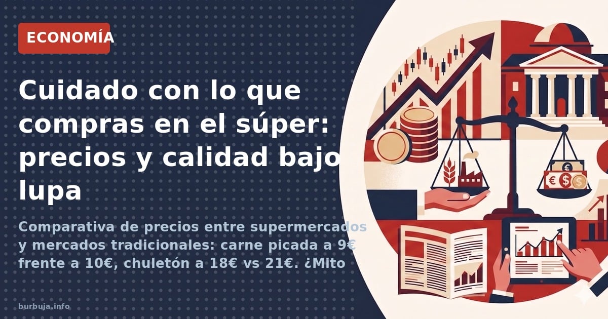 Comparativa de precios entre supermercados y mercados tradicionales: carne picada a 9€ frente a 10€, chuletón a 18€ vs 21€. ¿