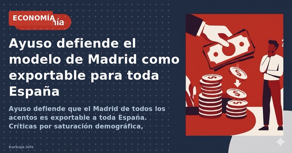 Ayuso defiende que el Madrid de todos los acentos es exportable a toda España. Críticas por saturación demográfica, vivienda 