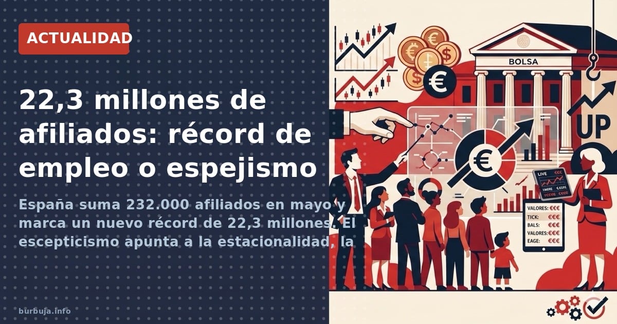 España suma 232.000 afiliados en mayo y marca un nuevo récord de 22,3 millones. El escepticismo apunta a la estacionalidad, l