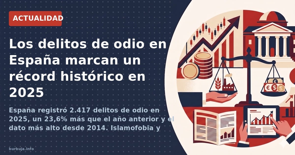 España registró 2.417 delitos de odio en 2025, un 23,6% más que el año anterior y el dato más alto desde 2014. Islamofobia y 
