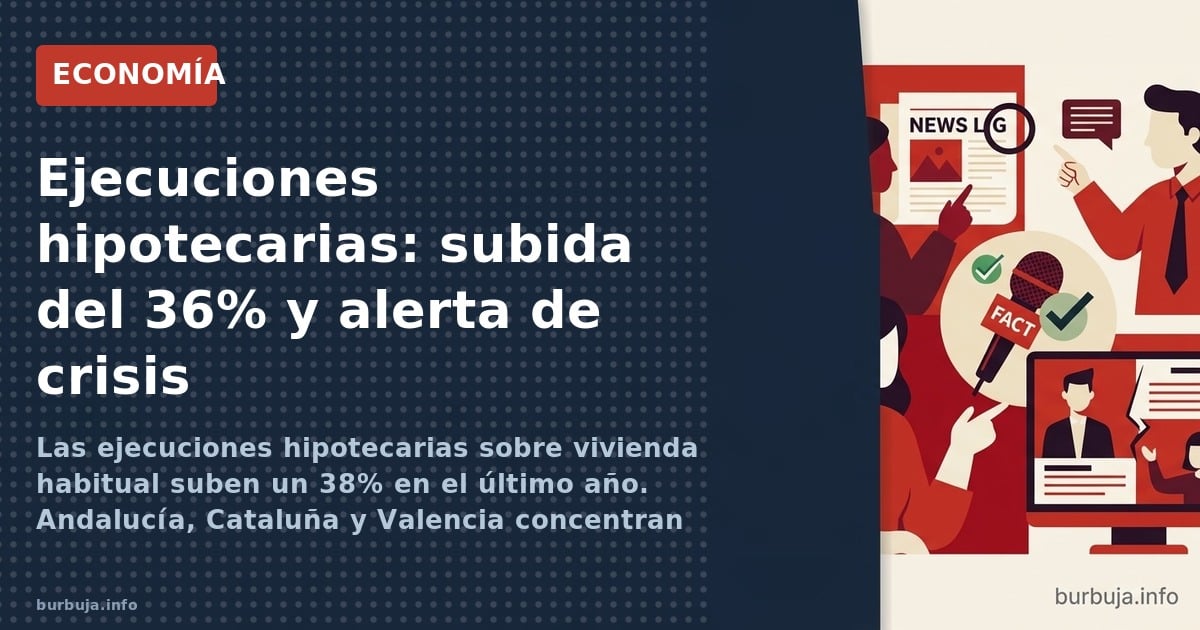 Las ejecuciones hipotecarias suben un 36% interanual en el primer trimestre de 2026, con el 44% de los casos originados en la