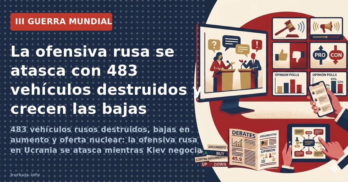 Refinería en llamas y siluetas de drones sobre el mapa del frente en la guerra de desgaste entre Rusia y Ucrania
