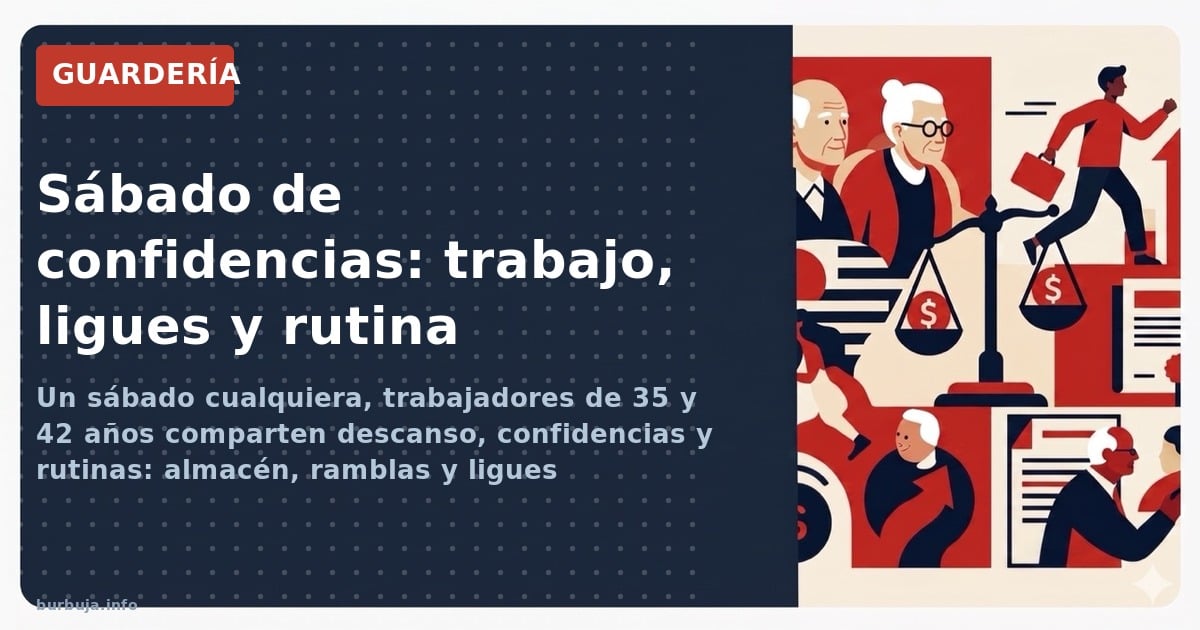 Un sábado cualquiera, trabajadores de 35 y 42 años comparten descanso, confidencias y rutinas: almacén, ramblas y ligues noct