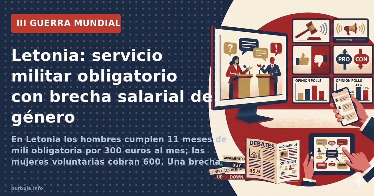 En Letonia los hombres cumplen 11 meses de mili obligatoria por 300 euros al mes; las mujeres voluntarias cobran 600. Una bre