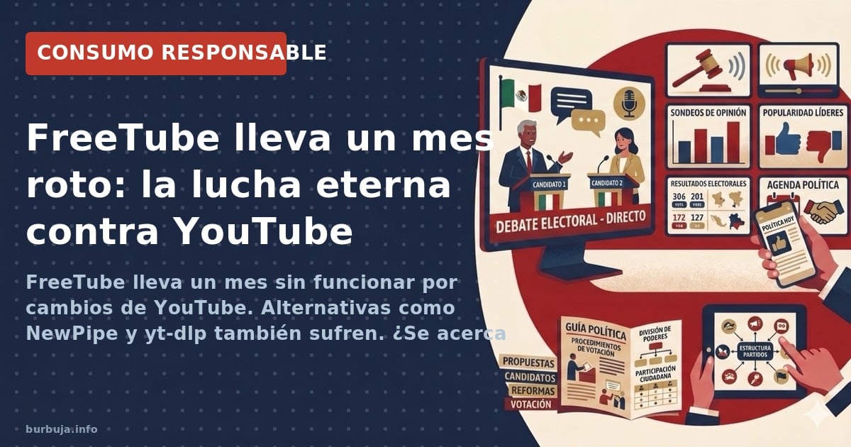 FreeTube lleva un mes sin funcionar por cambios de YouTube. Alternativas como NewPipe y yt-dlp también sufren. ¿Se acerca el 
