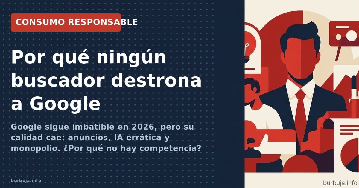 Google sigue imbatible en 2026, pero su calidad cae: anuncios, IA errática y monopolio. ¿Por qué no hay competencia?