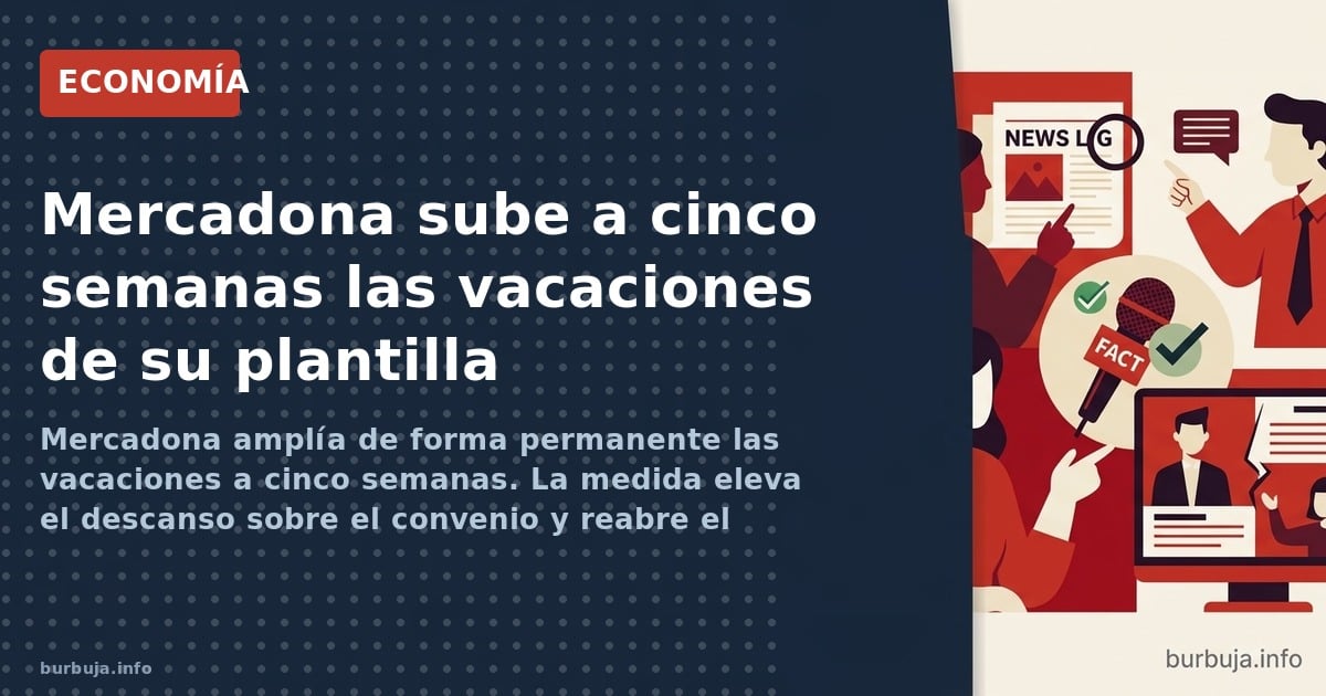 Mercadona amplía de forma permanente las vacaciones a cinco semanas. La medida eleva el descanso sobre el convenio y reabre e