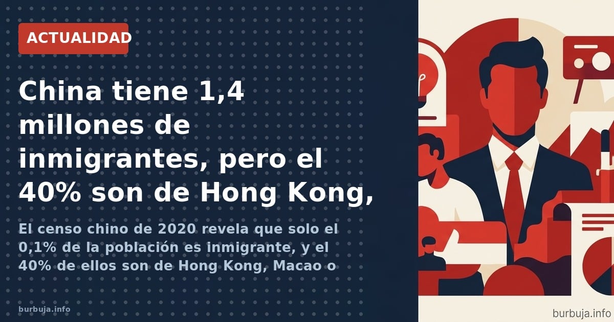 El censo chino de 2020 revela que solo el 0,1% de la población es inmigrante, y el 40% de ellos son de Hong Kong, Macao o Tai