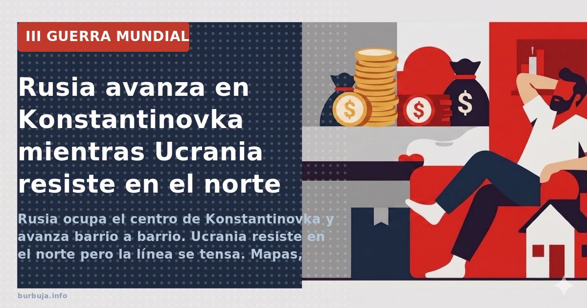 Rusia ocupa el centro de Konstantinovka y avanza barrio a barrio. Ucrania resiste en el norte pero la línea se tensa. Mapas, 