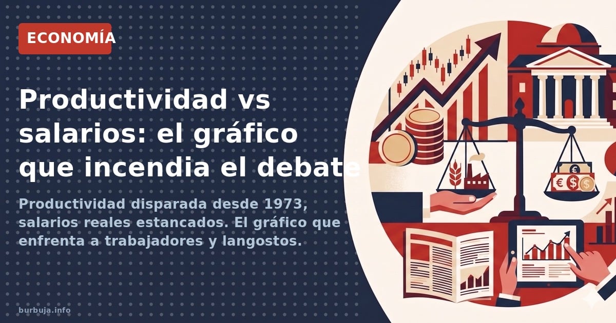 Un gráfico muestra cómo la productividad se ha disparado desde 1973 mientras los salarios reales se estancan. En España, la p