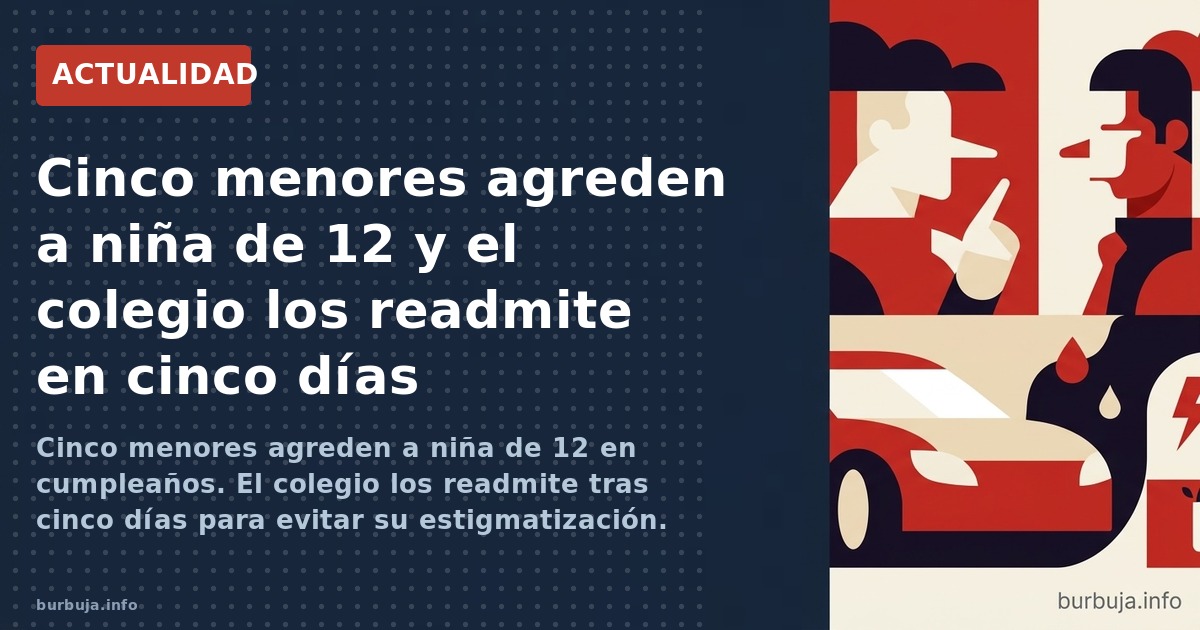 Cinco menores agreden a niña de 12 en cumpleaños. El colegio los readmite tras cinco días para evitar su estigmatización. Ind