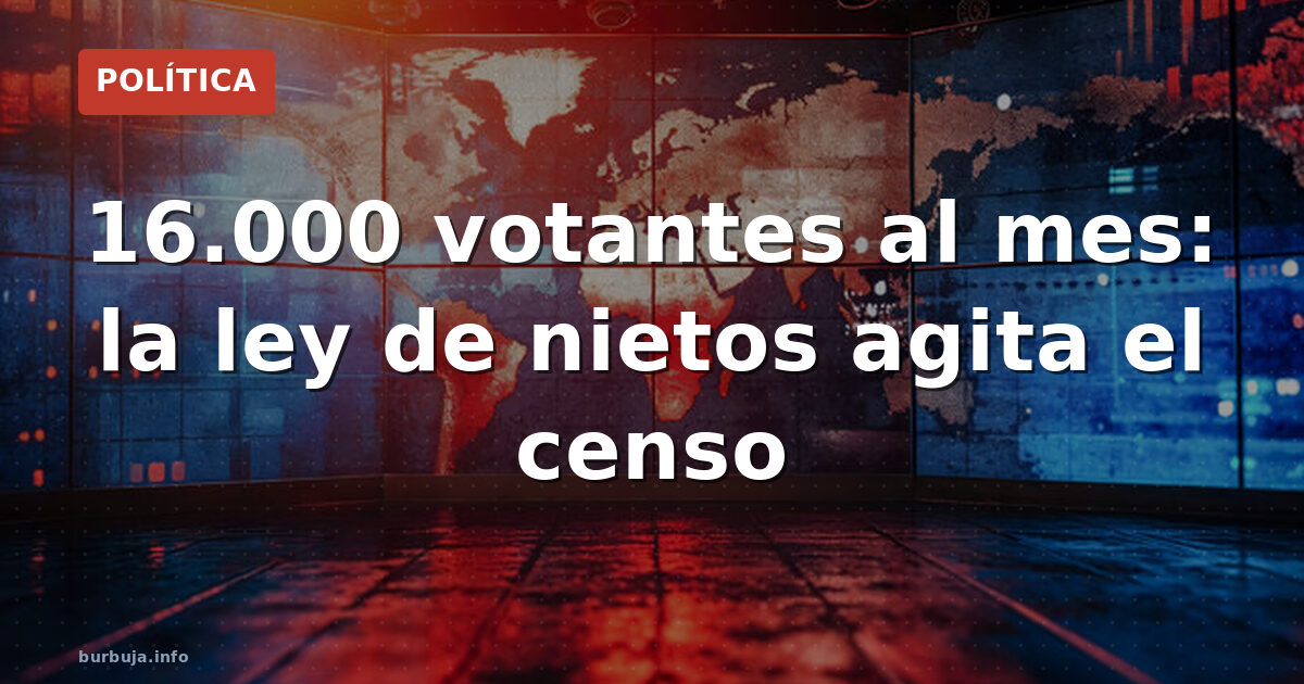 Ilustración editorial de una urna electoral española con papeletas y un mapamundi señalando la ley de nietos y el voto CERA