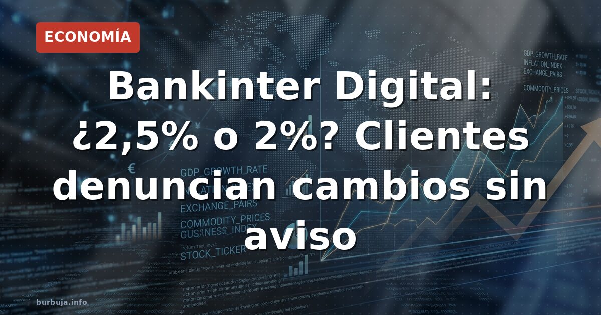 Clientes de Bankinter Digital denuncian que se les ha reducido el interés del 2,5% al 2% sin previo aviso. La entidad no acla