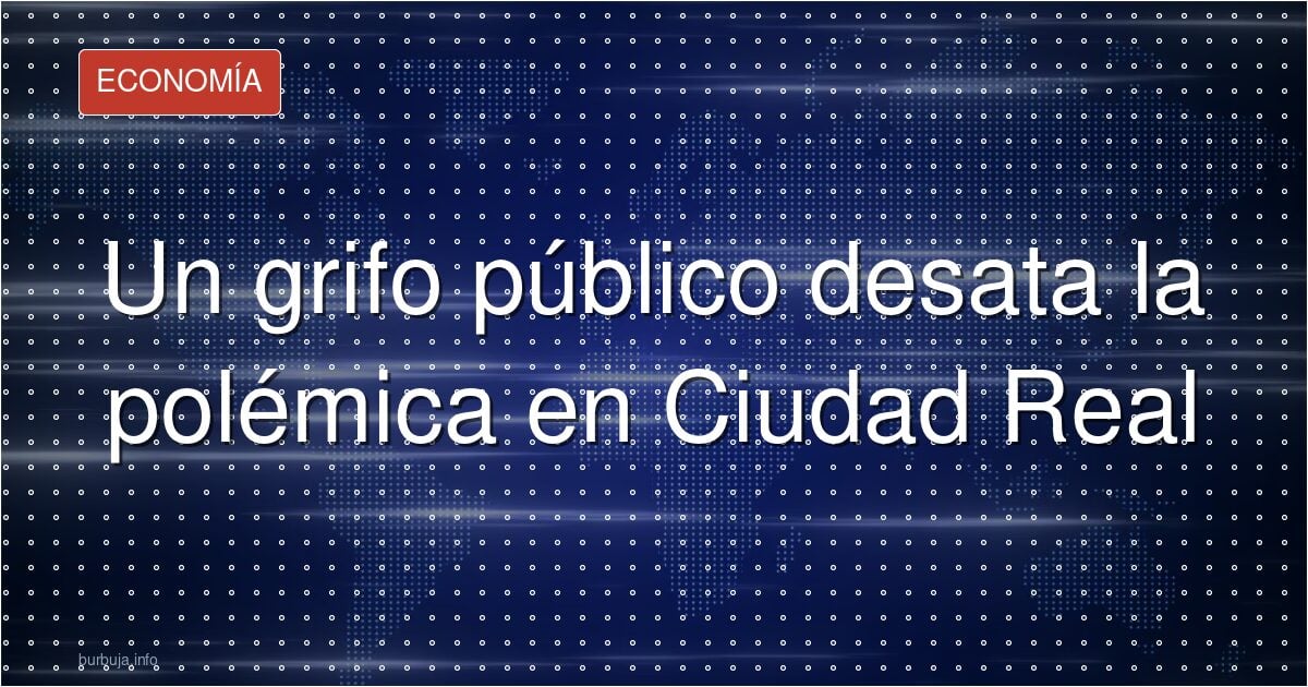 Ilustración de una fuente pública de agua potable en una plaza, con un hombre llenando garrafas, símbolo del debate sobre el 