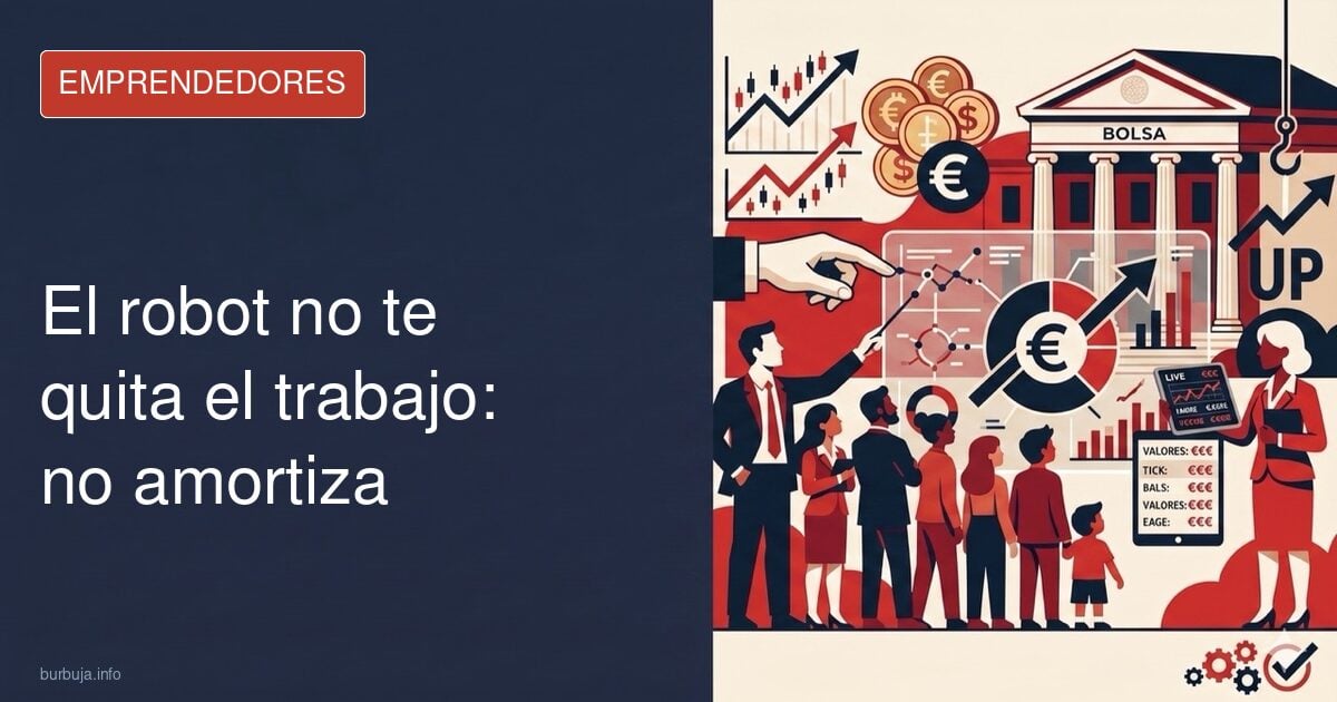 Operario manual en su taller frente a brazos robóticos industriales, el reto de la robótica y los cuellos azules