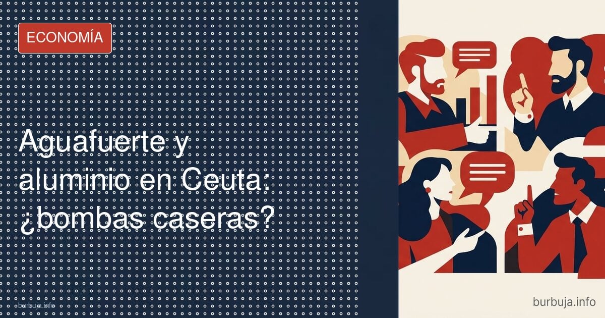 Ilustración editorial de botes de limpieza y papel aluminio ante un supermercado en la investigación de Ceuta