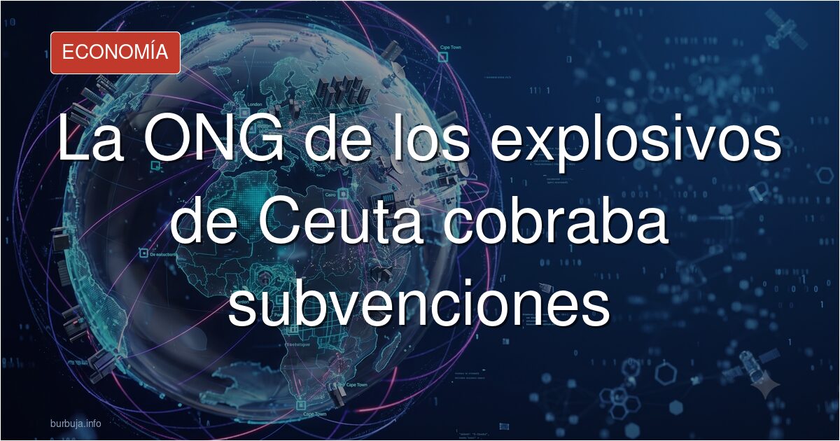 Documentación de subvenciones públicas junto a la fachada de una oficina de ONG, en el contexto del caso de Ceuta